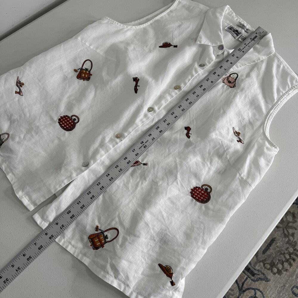 Vintage 2 Friends Shirt Womens 2X White Irish Linen Purse Shoe Heels Artsy Y2K - Picture 9 of 10